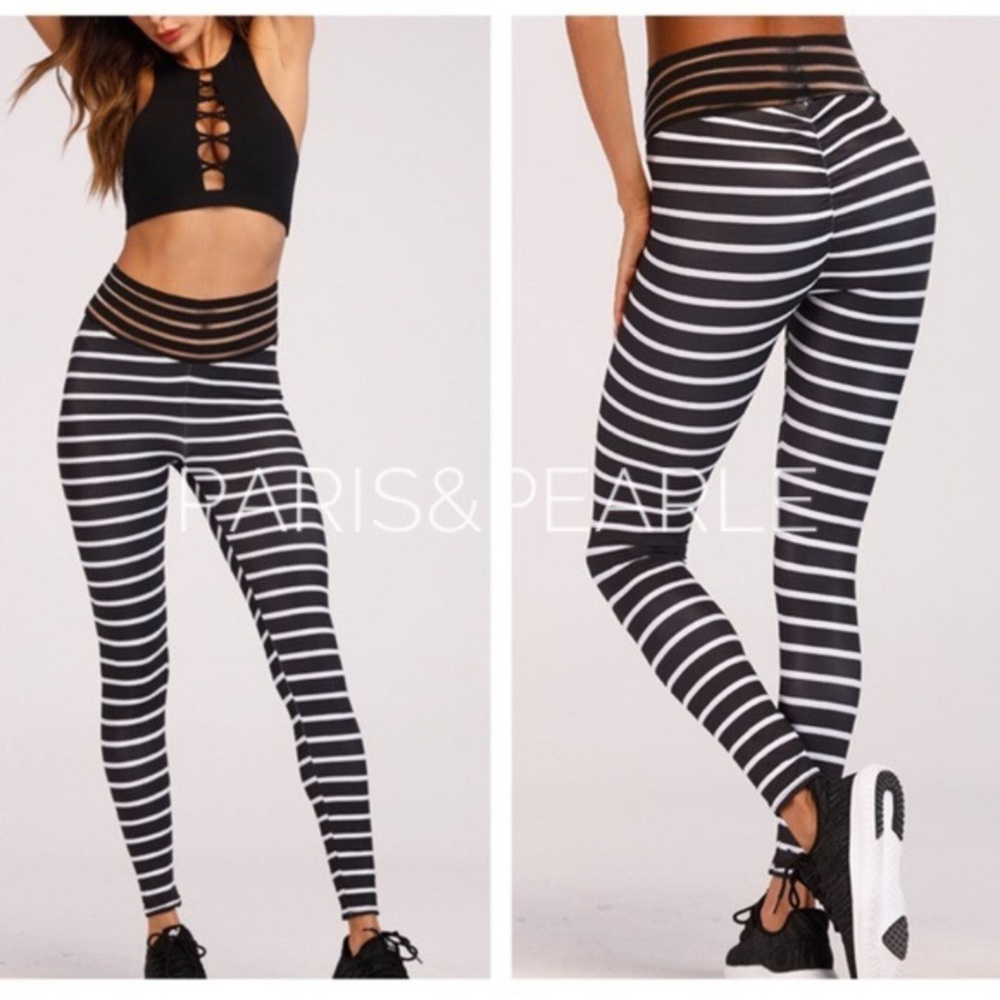 Gemma Black Striped High Waist Leggings